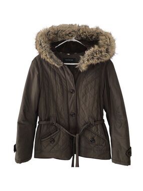 Jones New York Women's Parka Jacket with Faux Fur Hood Size Medium
